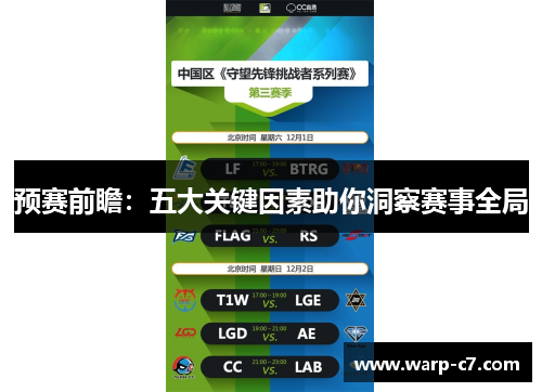 预赛前瞻:五大关键因素助你洞察赛事全局 预赛前瞻:五大关键因素助你洞察赛事全局